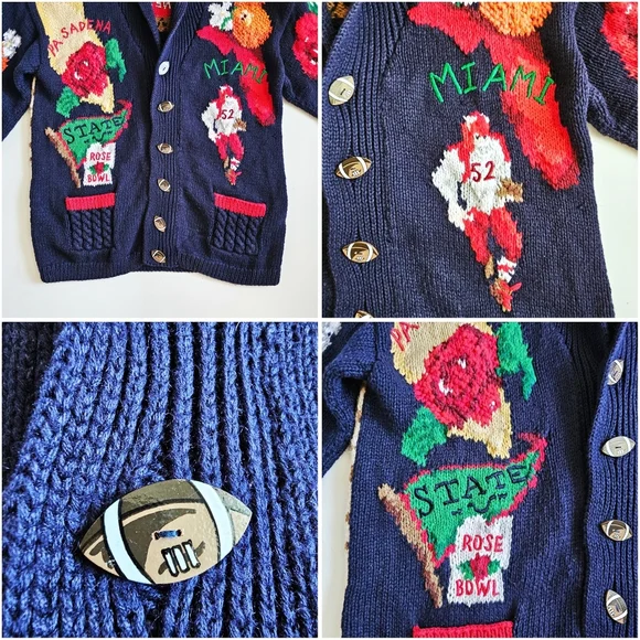 The Eagles Eye 1993 Hand Knit Rose Bowl Football Cardigan Sweater Size Small